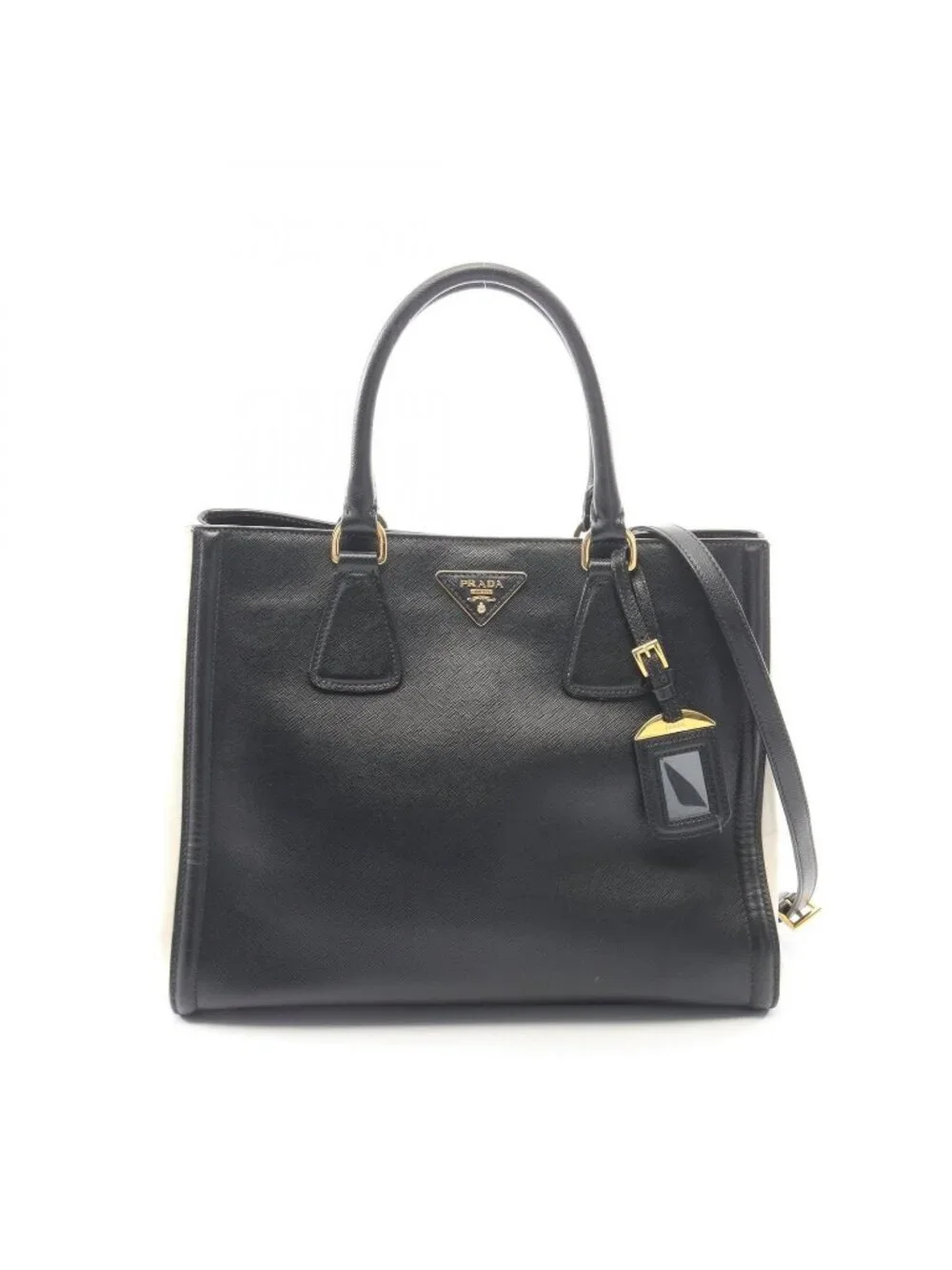 Prada Tote Galleria 2-Way Black Ivory Saffiano Leather Large Handbag